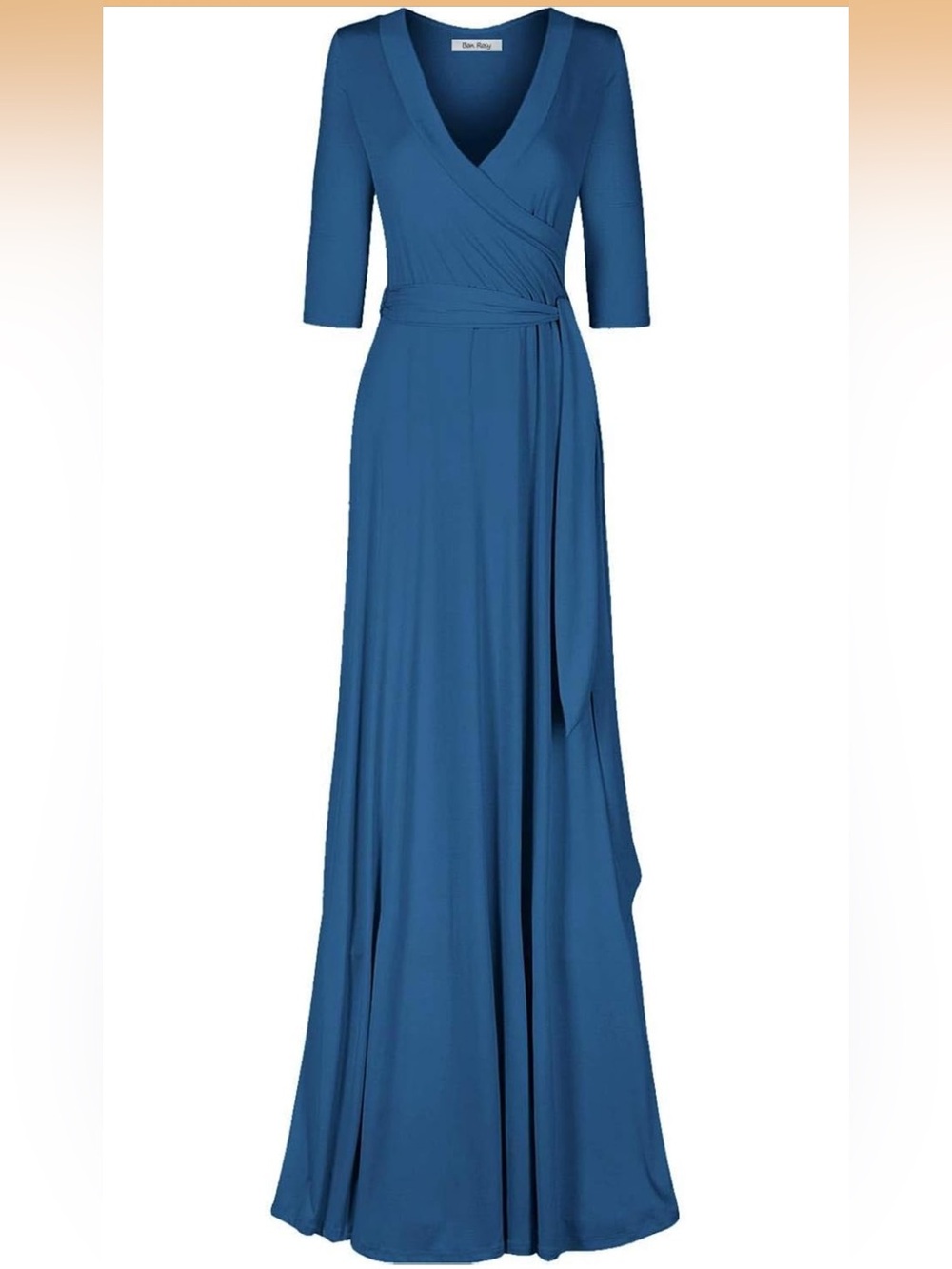 Elegant Draped Blue Wrap Maxi Dress
